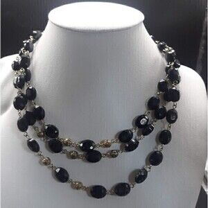 Three Strand Black Bead Necklace